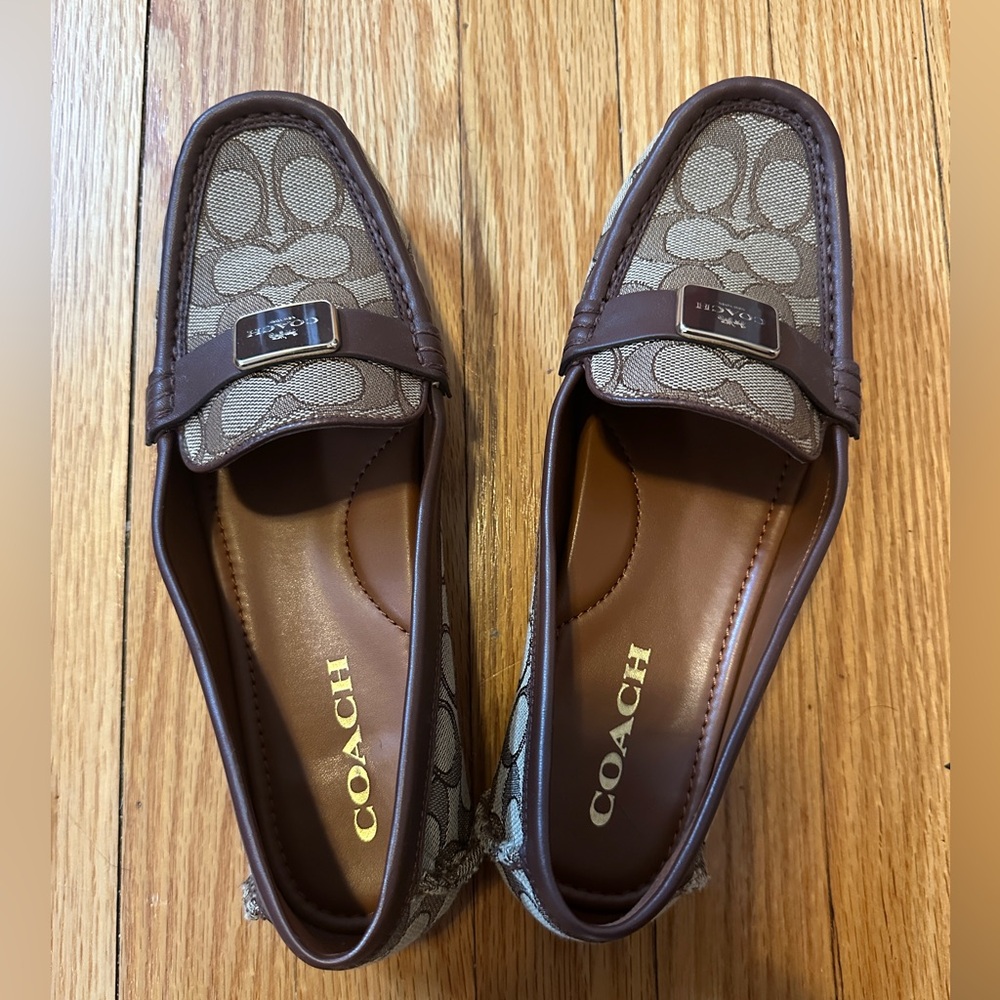 Coach Tan and Brown Monogram Loafers